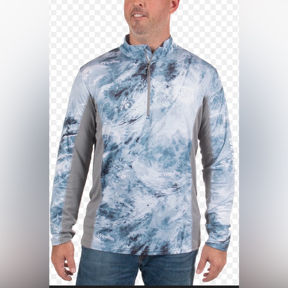 Major League Fishing Men’s Blue & Gray Quarter-Zip Pullover Size L Mossy Oak SPF